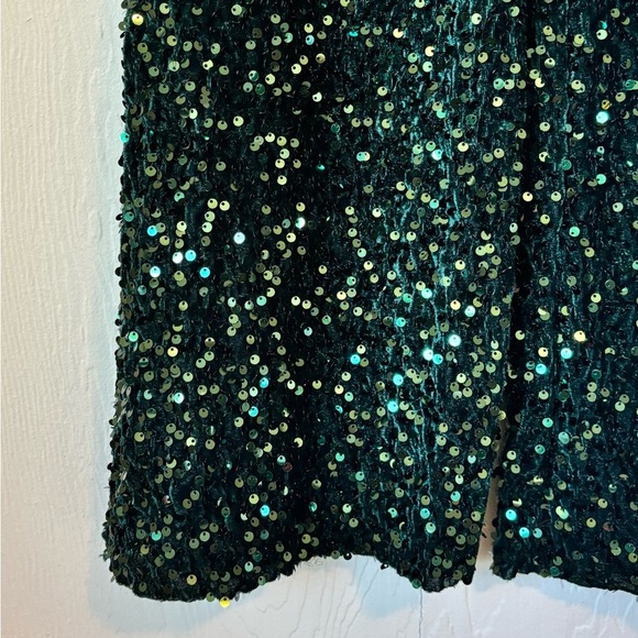 ✨ Custom Handmade EMERALD GREEN Sequin Velvet Velour Wide Leg Palazzo Pants - Picture 9 of 11